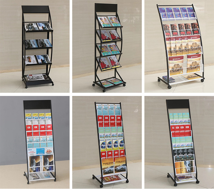 Customized Logo Floor Type Retail Store Metal Information Book Newspaper Brochure Magazine Display Rack
