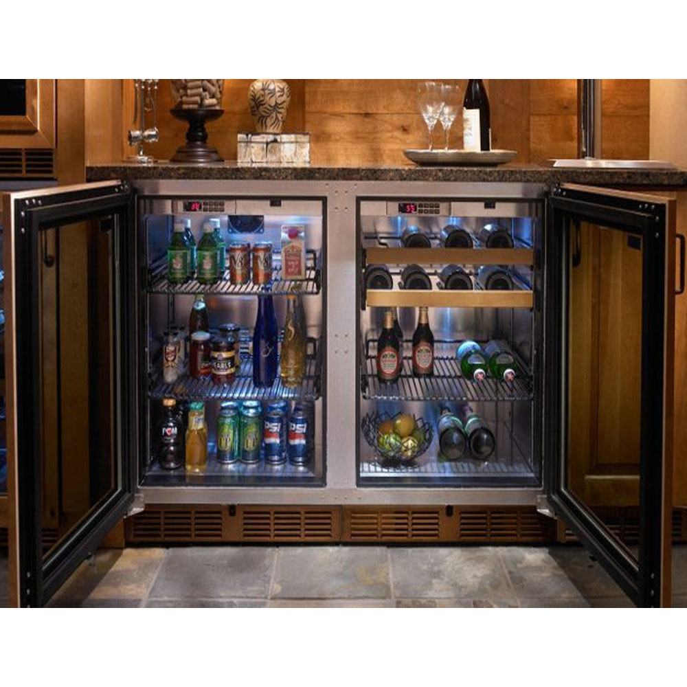 Stainless Steel Undercounter Beverage Refrigerator with Two Glass Doors for Restaurant