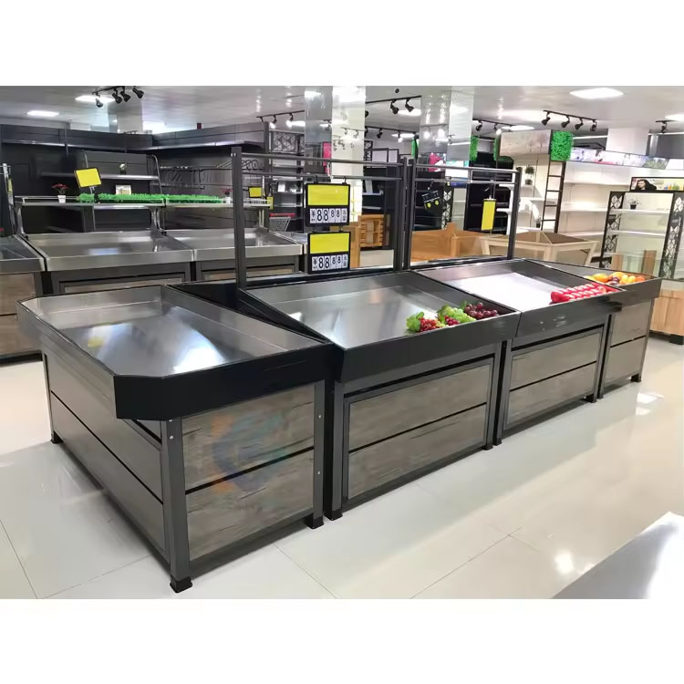 Stainless Steel Fruit and Vegetable Display Rack Commercial Supermarket Grocery Storage Shelf for Retail Store