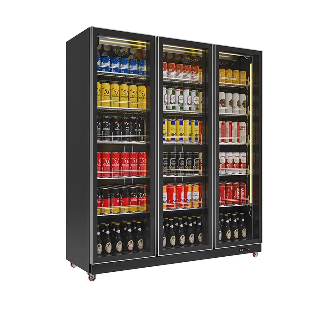 Upright Glass Door Beverage Refrigerator Two Door Display Cooler for Convenience Store and Supermarket