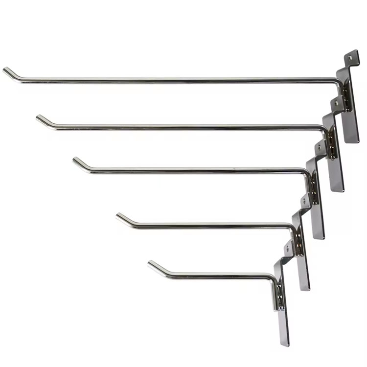 Premium Chrome Finished Slatwall Hooks Metal Display Hangers for Supermarket Retail Store Garment Display