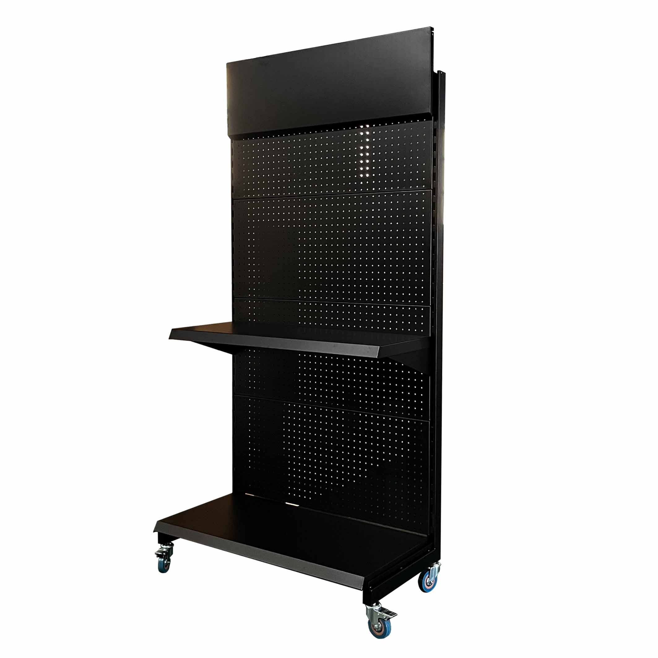 Custom Metal Pegboard Display Rack with Wheels for Retail Store Use