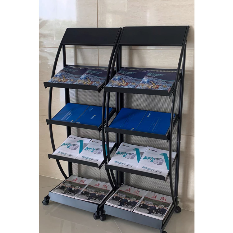 Customized Logo Floor Type Retail Store Metal Information Book Newspaper Brochure Magazine Display Rack