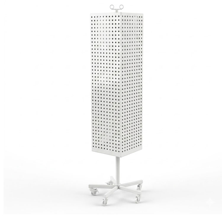 Custom Magnetic Rotating Display Stand Mobile Pegboard Rack with Wheels for Branding Products Promotion