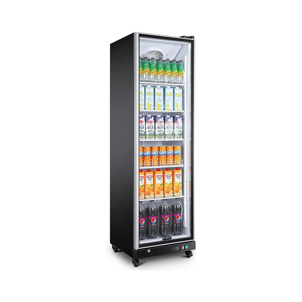 Commercial Slim Single Glass Door Beverage Cooler Upright Display Refrigerator With Led Light