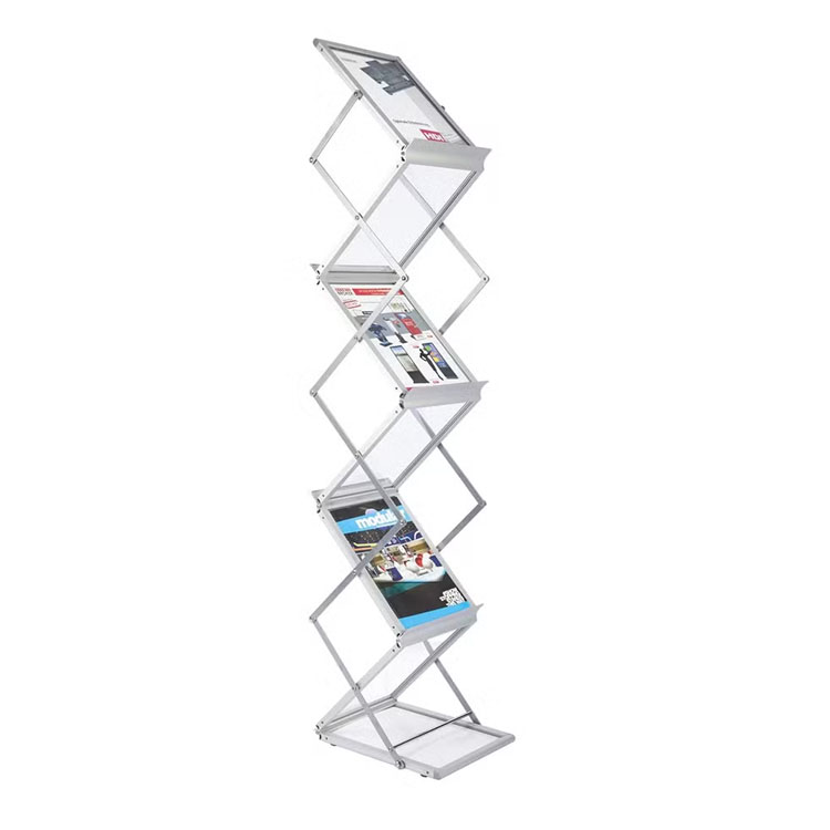 Commercial Foldable Magazine Display Stand Aluminum Literature Rack for Exhibition Booths