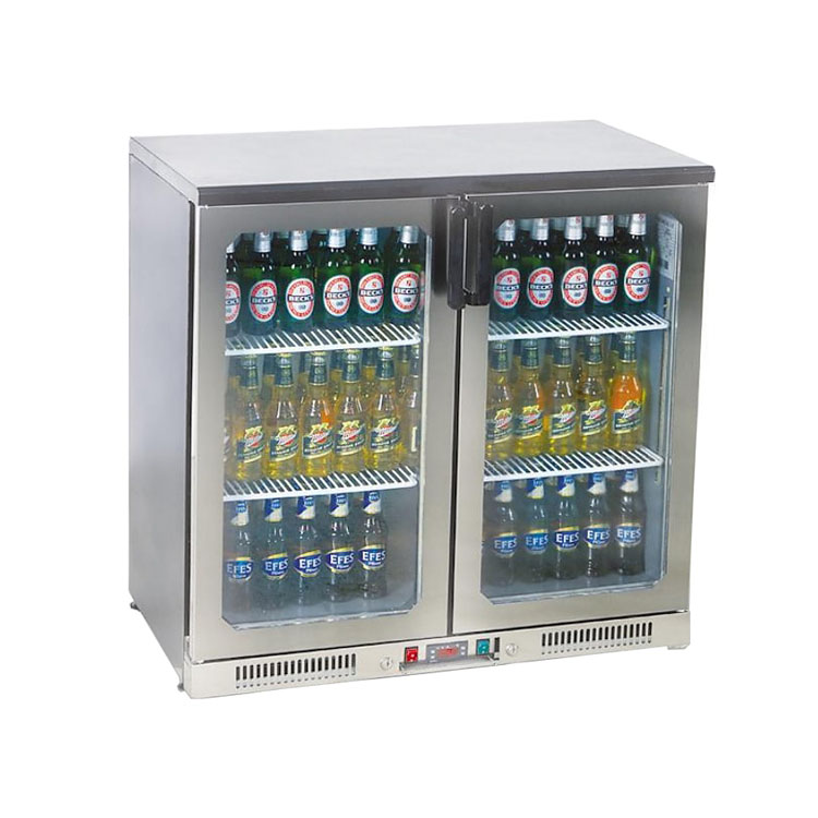 Commercial Double Glass Door Back Bar Cooler Stainless Steel Undercounter Beverage Refrigerator for Beer