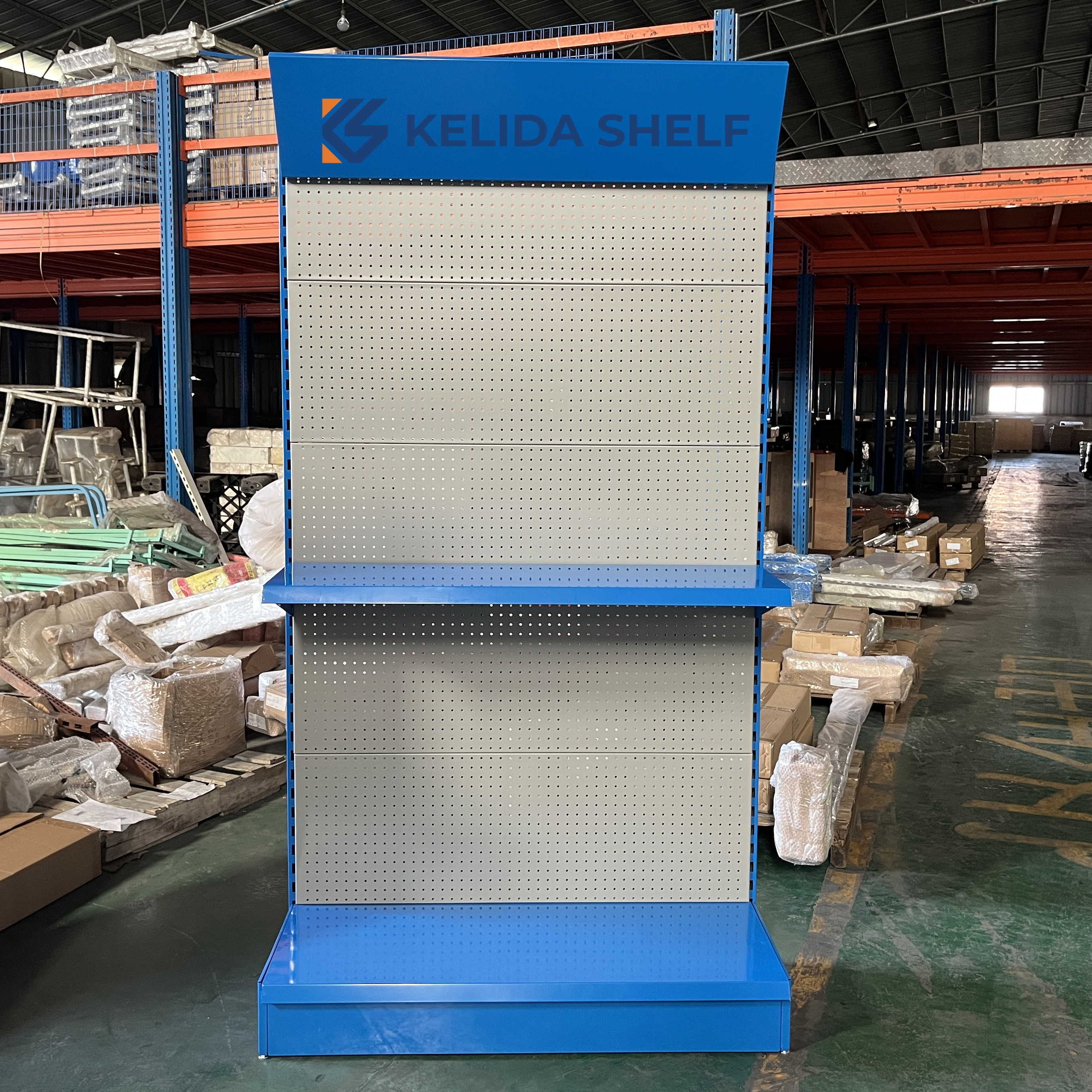 Multi-Functional Metal Pegboard Stand with Removable Hooks Free Standing Tools Display Rack for Retail Showroom