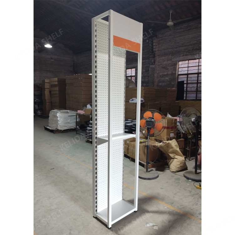 Reinforced Metal Pegboard Display Stand With Advertising Panel for Tools and Accessories Retail Display Shelf for Hardware Store