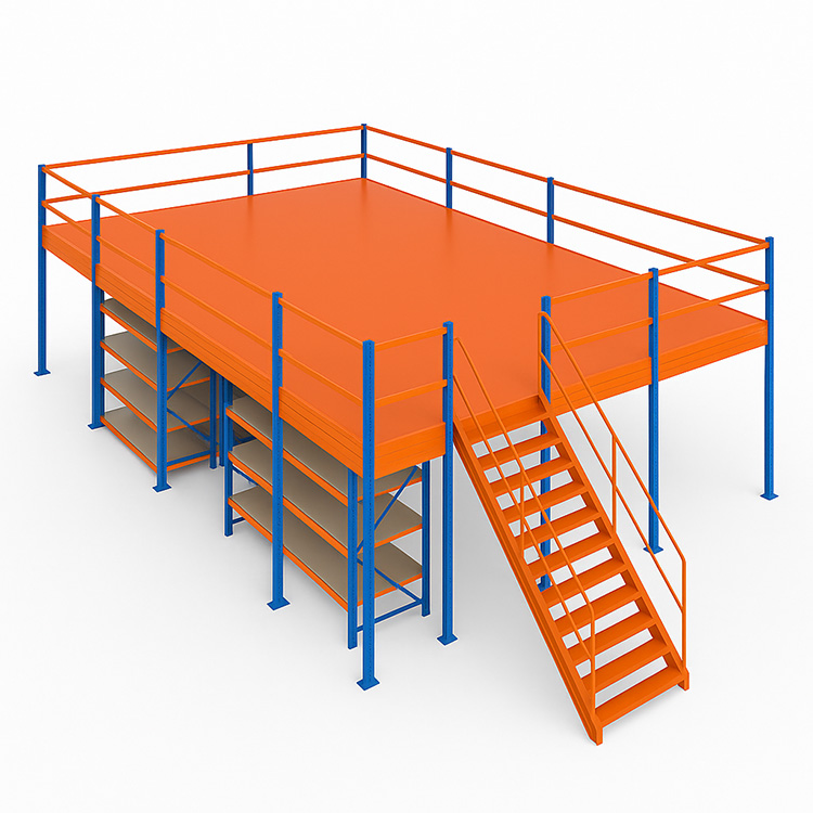 Two-Level Mezzanine Racking System | Industrial Steel Storage Platform for Warehouse Use