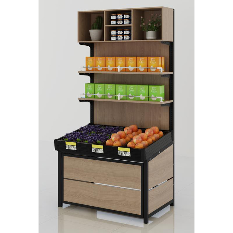 Supermarket Metal Display Fruit Shelf Double-Sided Gondola Shelving Vegetable Display Rack Stand for Grocery Store