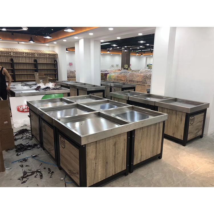 New Style Wooden Fruit Display Stand Supermarket Shelves Vegetables Rack Gondola Fruit Shelf Shopping Mall Display Rack