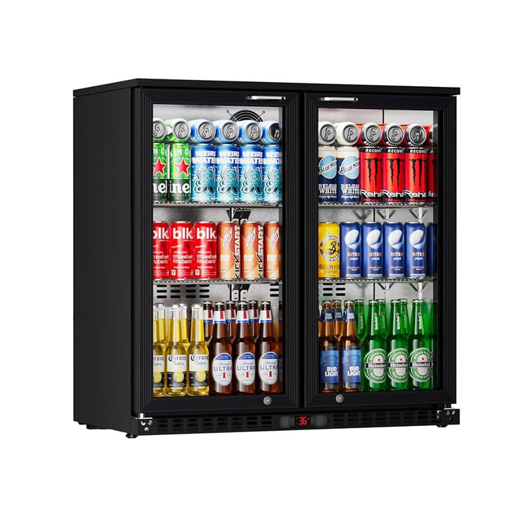 OEM Commercial Double Door Back Bar Cooler Glass Door Beverage Refrigerator with Custom Logo