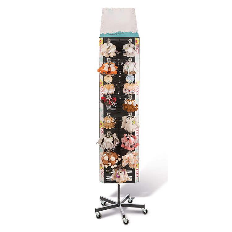 Custom Magnetic Rotating Display Stand Mobile Pegboard Rack with Wheels for Branding Products Promotion