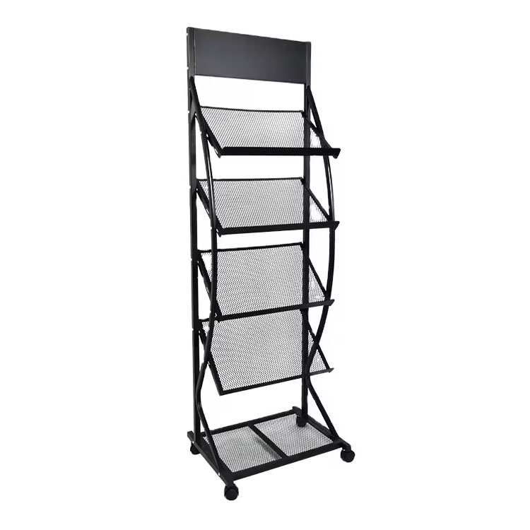 Customizable Metal Magazine Rack Floor Display Stand for Catalog Brochure Newspaper and Literature Storage