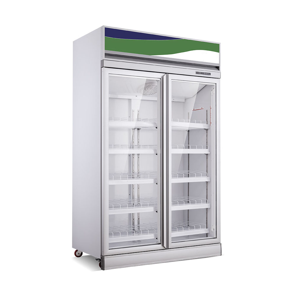 Double Door Display Refrigerator Upright Beverage Cooler Glass Door Chiller Cabinet for Drinks