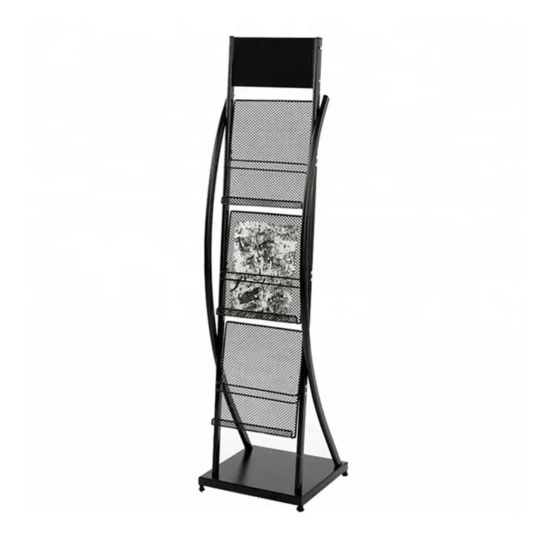 Custom Metal Floor Standing Brochure Display Stand A4 Size Magazine Rack for Hotels Shopping Mall and Office