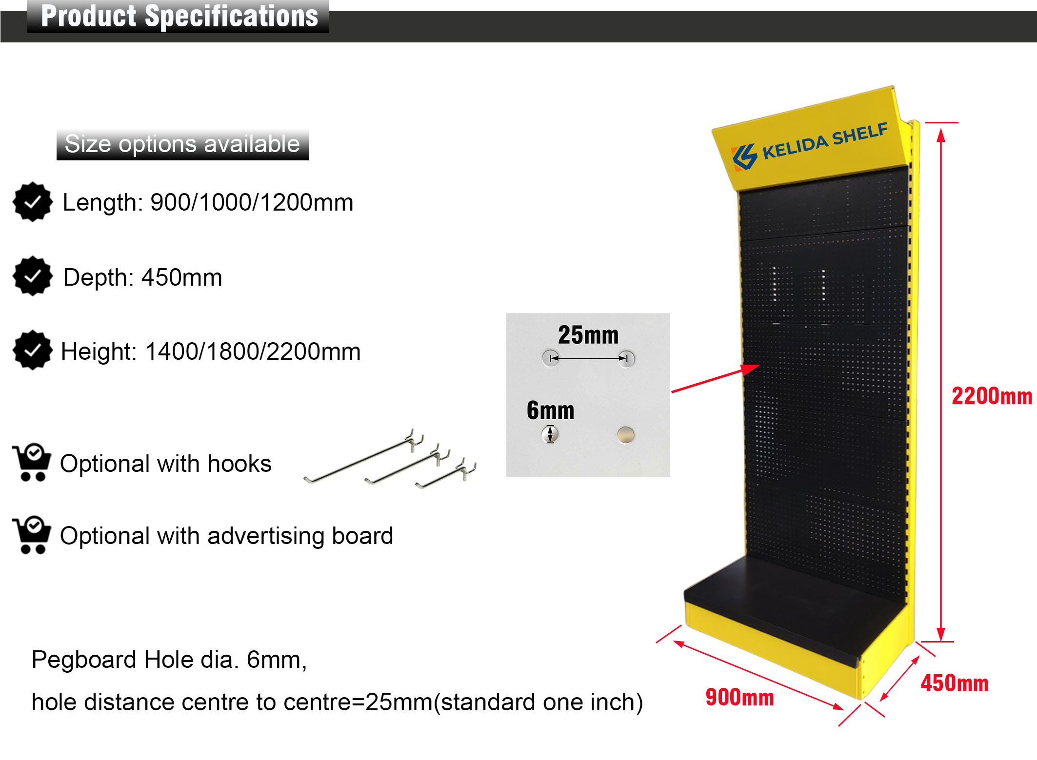 Metal Hook Pegboard Display Rack | Commercial Stand for Phone Accessories Tools and Retail Trade Show Use