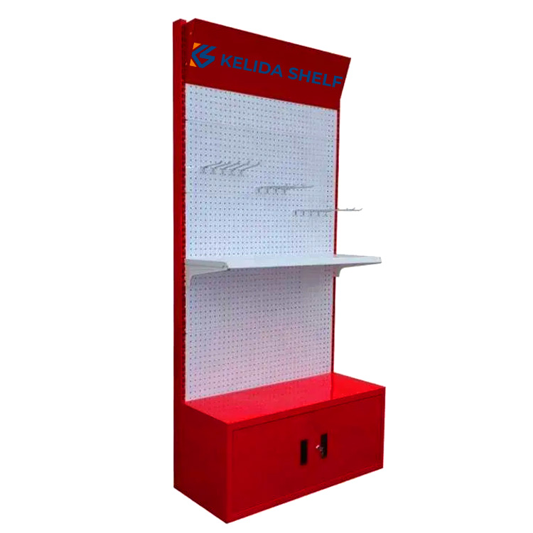 Customized Logo Metal Display Rack Floor Standing Pegboard Tool Display Stand Retail Showroom Exhibition Rack