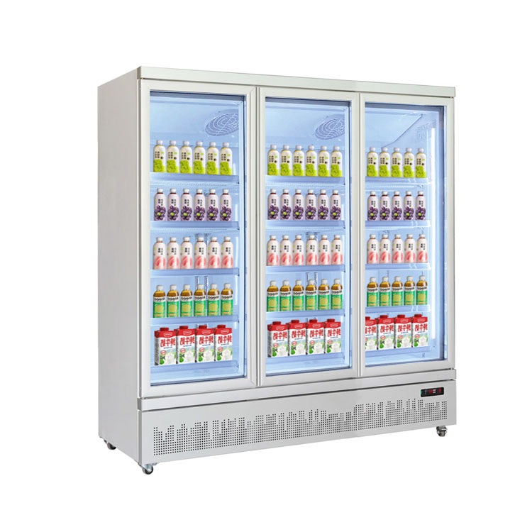 Commercial Double Door Glass Display Refrigerator Upright Beverage Cooler for Supermarket