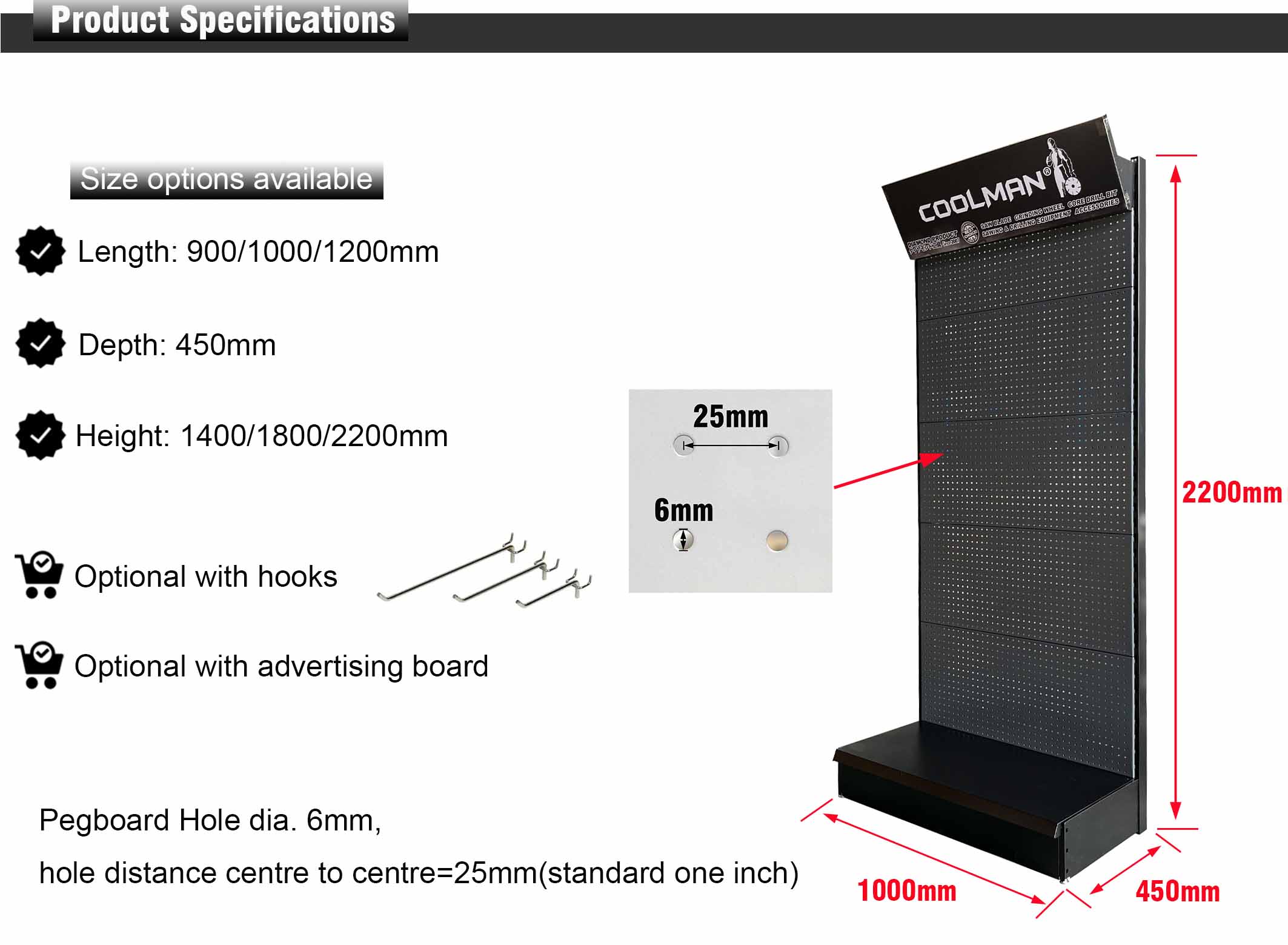 Reinforced Metal Multi-Functional Tool Pegboard Display Stand With Accessory Storage for Workshop or Store