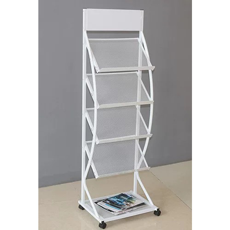 Mobile Casters A4 Magazine Exhibition Acrylic Board Display Stand Silver Folding Catalog Brochure Holder Stand for Promotion
