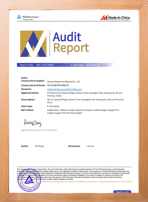 Kepai copper alloy product certification global market