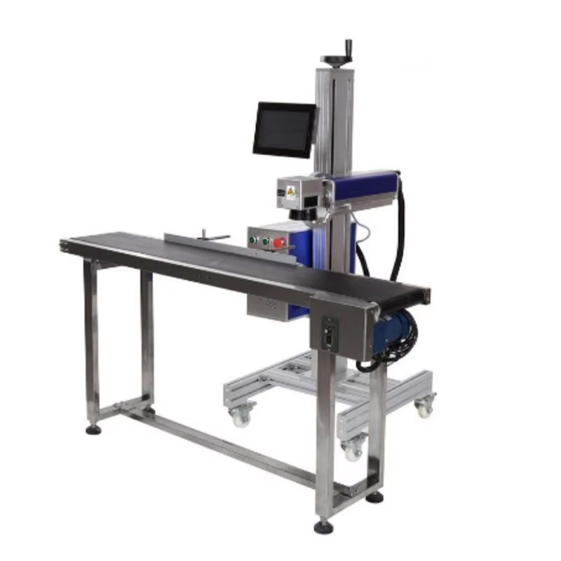 30w 50w Desktop Automatic Visual Positioning Fiber Laser Marking Machine With Conveyor Belt