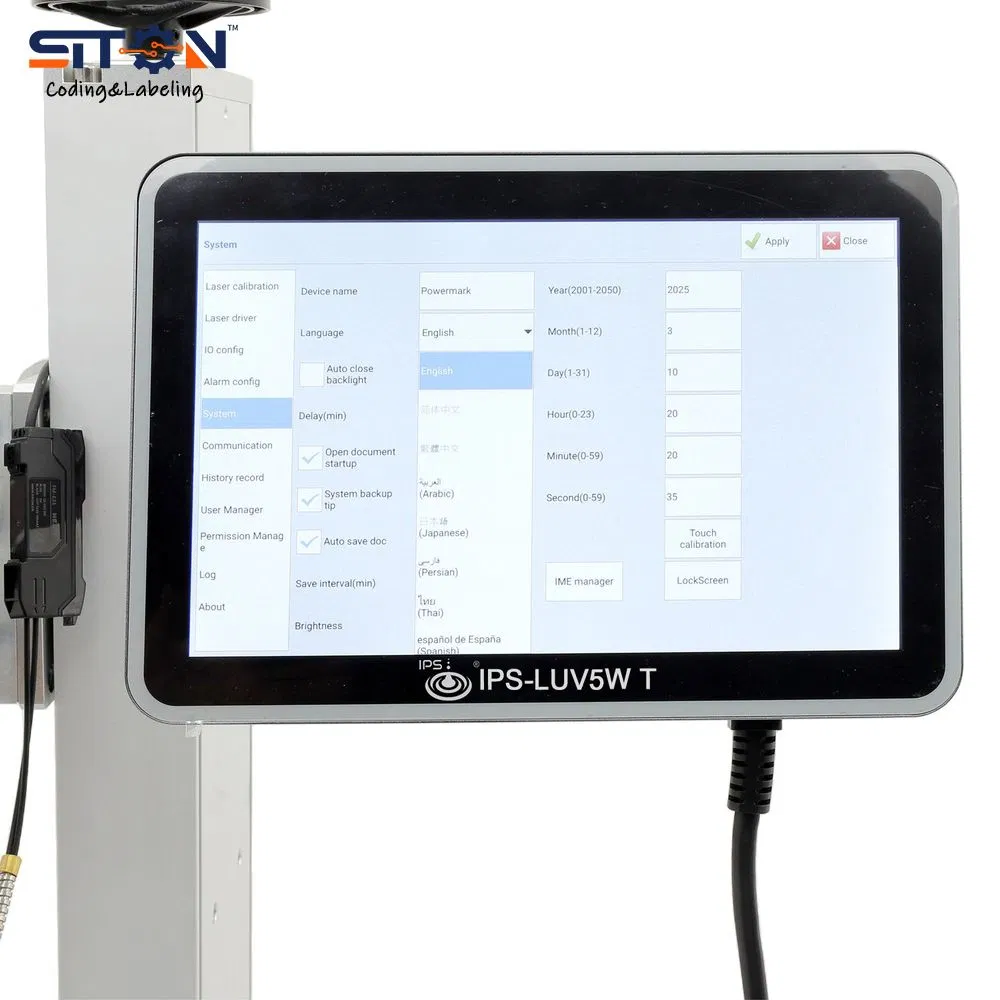 IPS-Luv10W T Advanced Smart Digital Touch Screen Online Batch Coding UV Laser Marking Machine