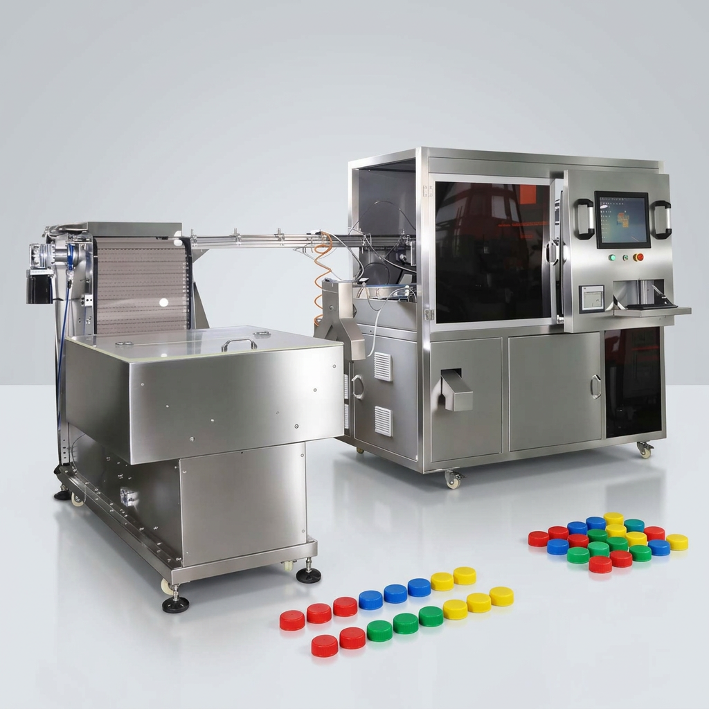 Automated Bottle Cap UV Laser Double Sided Marking Machine with Vision Inspection &amp; Anti-Counterfeiting Traceability System