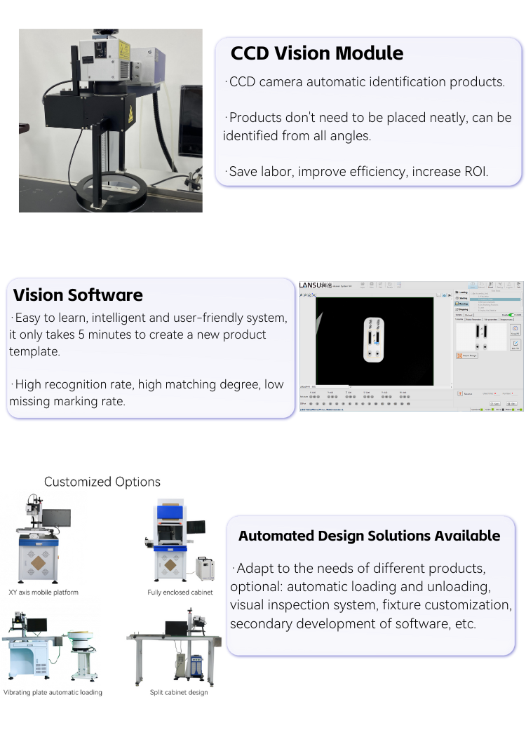 Vision Automatic Fiber Laser Marking Machine with CCD Camera Conveyor Belt 20w 30w 50w Vision Fiber Laser for Metal Plastic