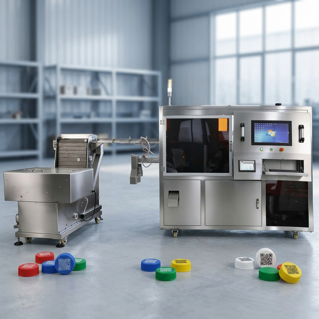 Automated Bottle Cap UV Laser Double Sided Marking Machine with Vision Inspection &amp; Anti-Counterfeiting Traceability System
