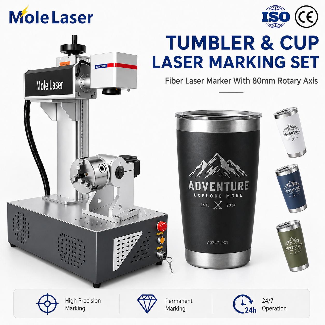 All-in-one Fiber Laser Marking Machine With Rotary Axis 20W 30W 50W For Tumbler Cup Metal Engraving Device