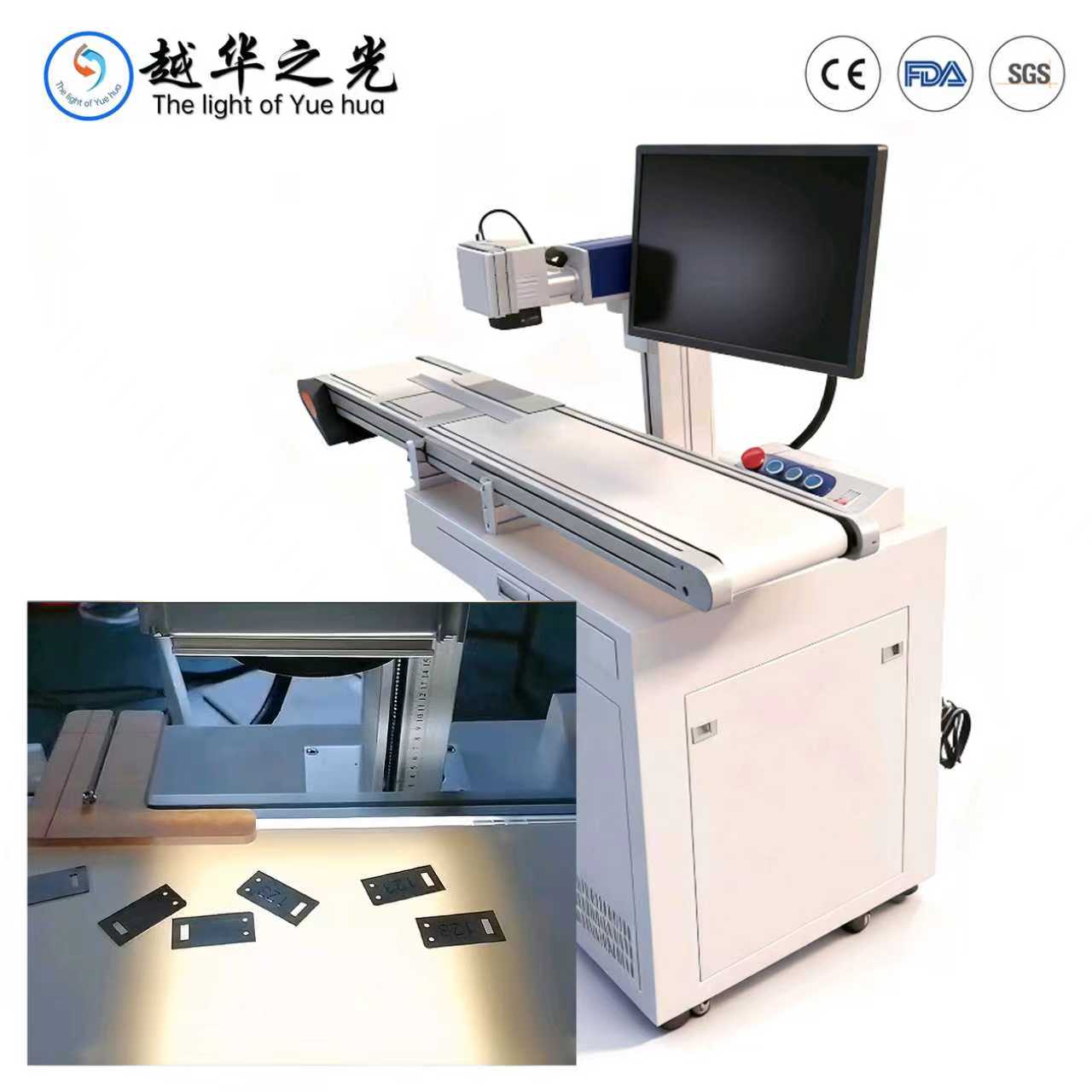 YUEHUA Automatic Vision Fiber Laser Marking Machine Conveyor Belt Intelligent CCD Recognition Positioning High-Speed CNC Batch