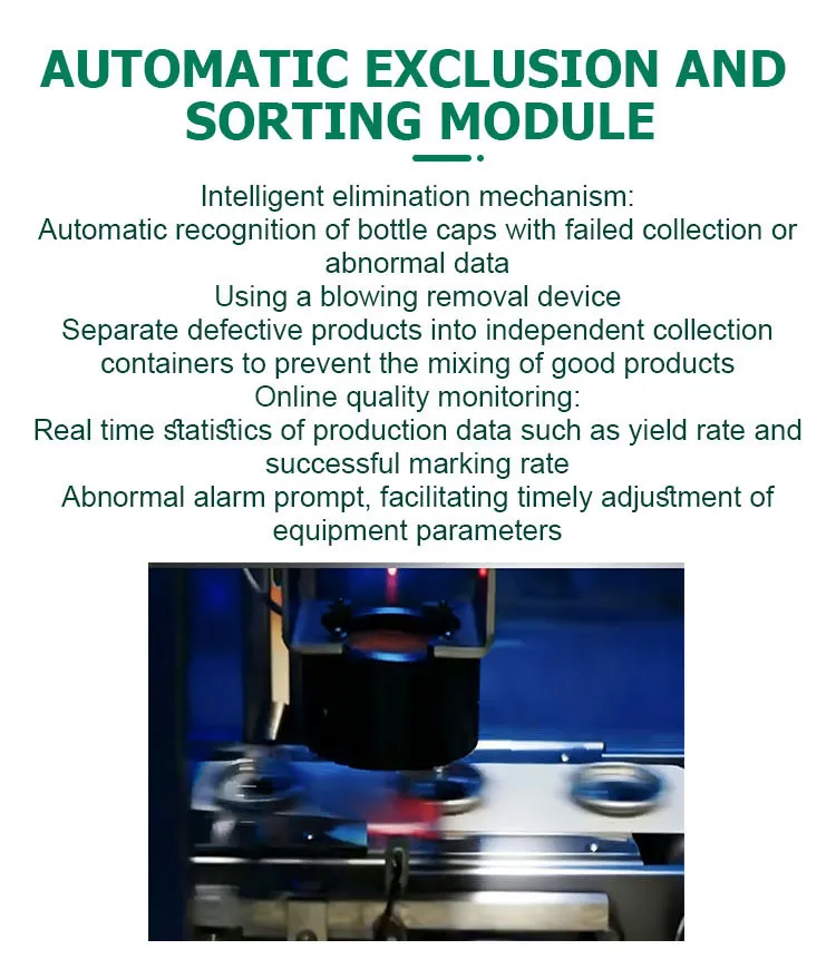 Automatic Aluminum Cap Laser Marking with Feeder, Vision Code Reading & Reject System Anti-Counterfeit Traceability for Packaging Line