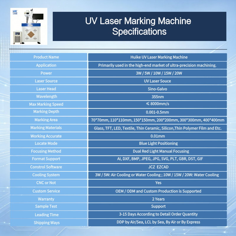 Huike UV Laser Marking Machine High Speed Water/Air Cooling Deep Marking DXF/BMP/AI/DST Glass Bottle Ceramic Electrical