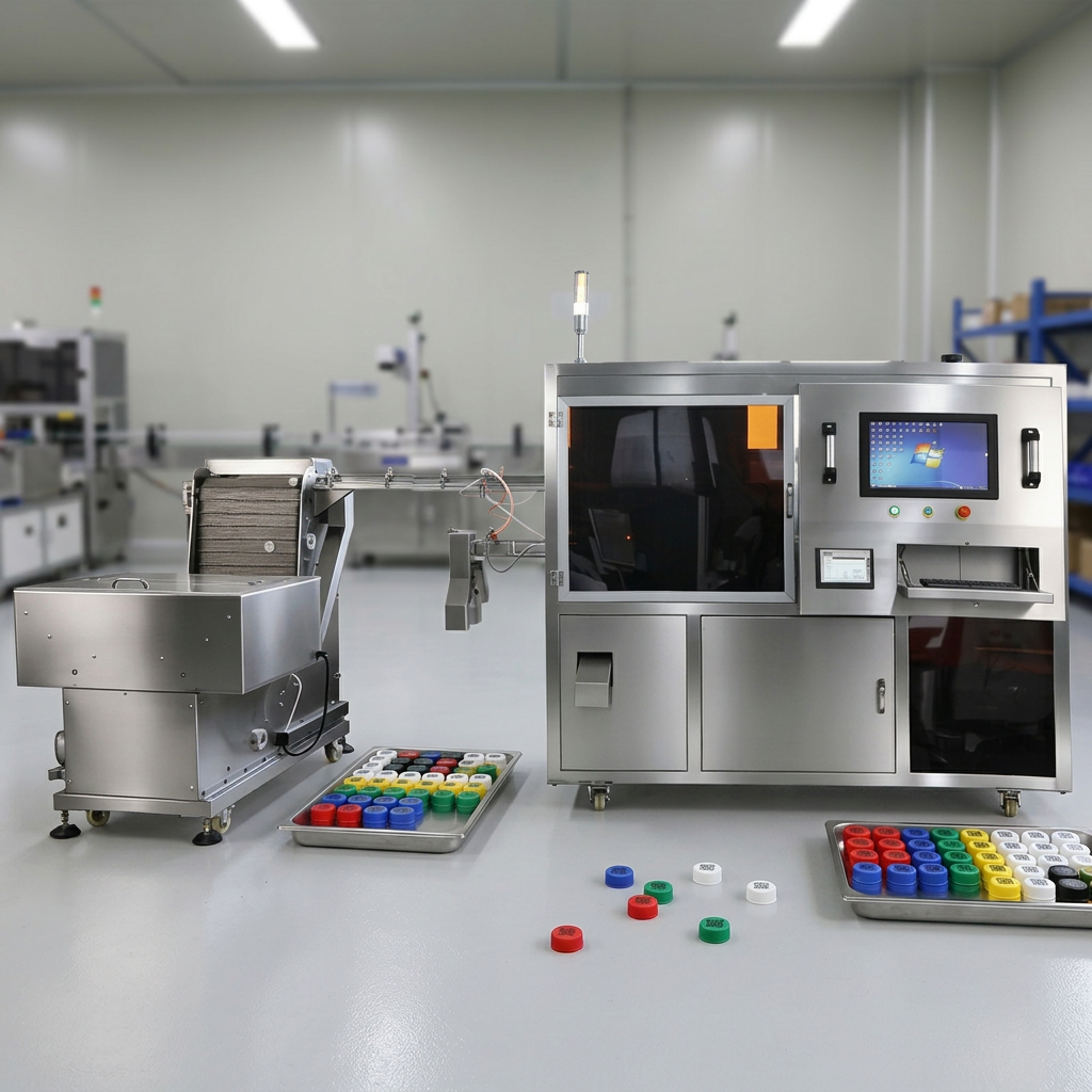 Automated Bottle Cap UV Laser Double Sided Marking Machine with Vision Inspection &amp; Anti-Counterfeiting Traceability System