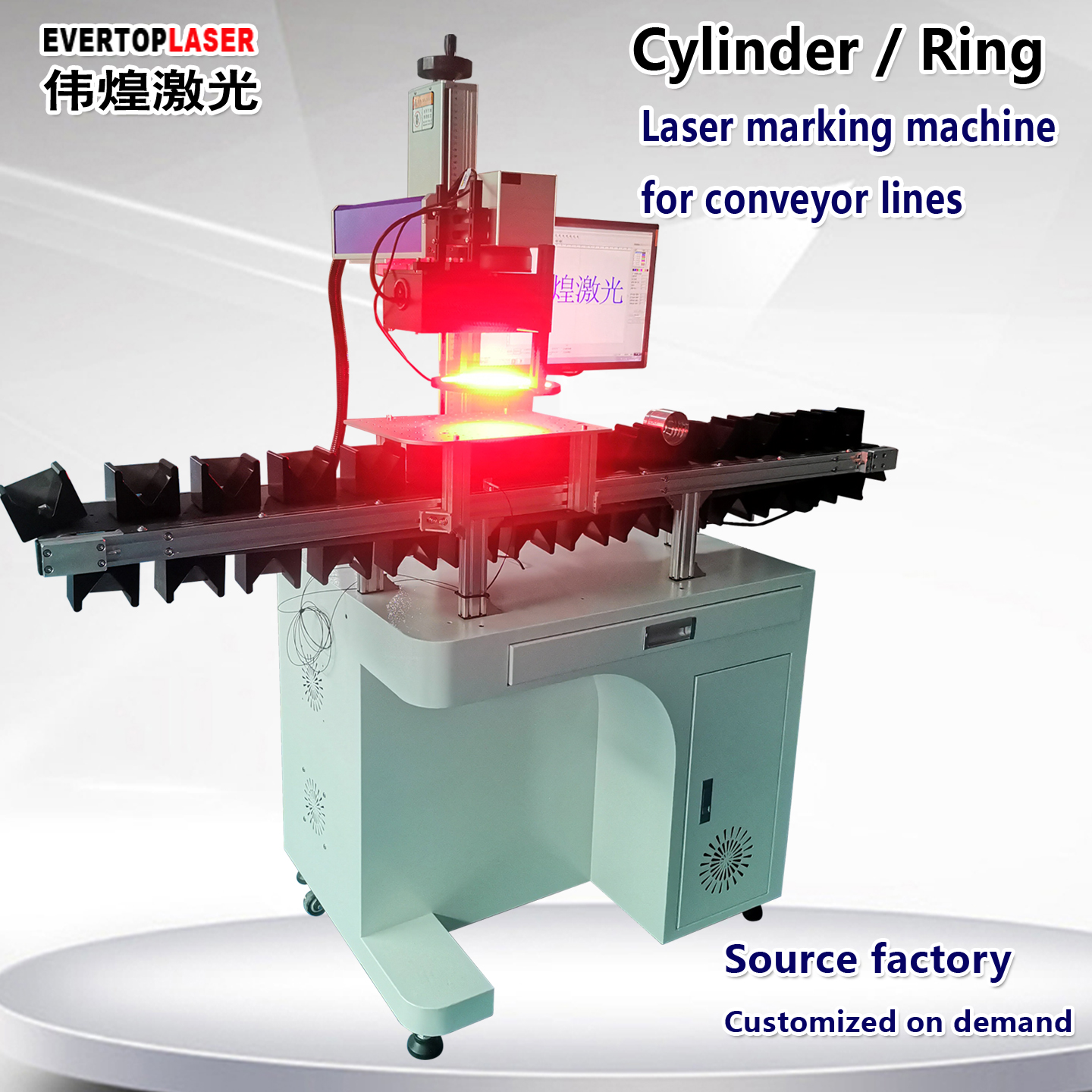Metal Cylindrical Conveyor Line Visual Positioning Fiber Laser Marking Machine, Pipe Marking Machine