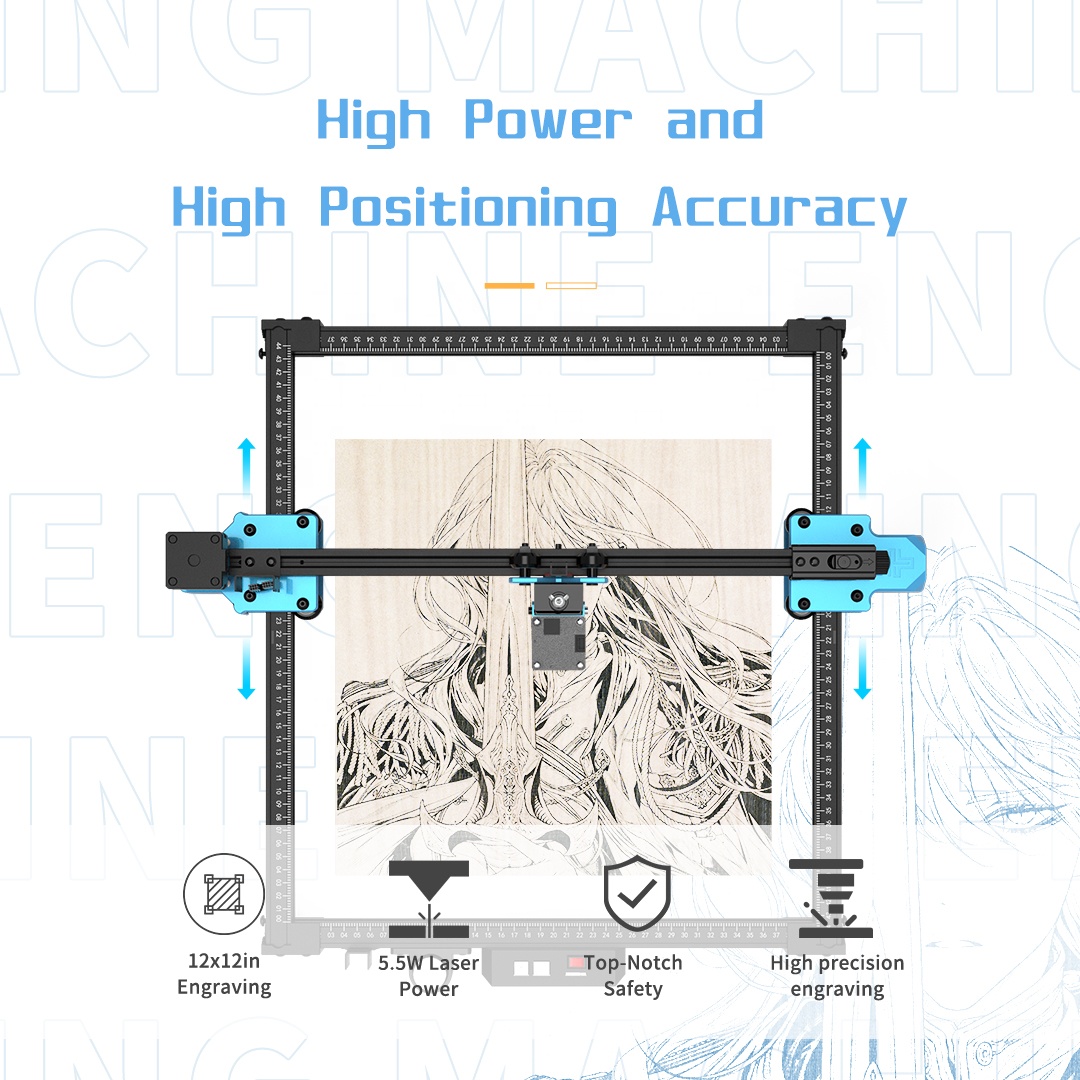 ActionLasers TTS-55 TWOTREE Mini CNC Cutting Printer 3D Laser Engraving Marking Machines Co2 Galvo Portable for Automatic Lazer Wood DIODE