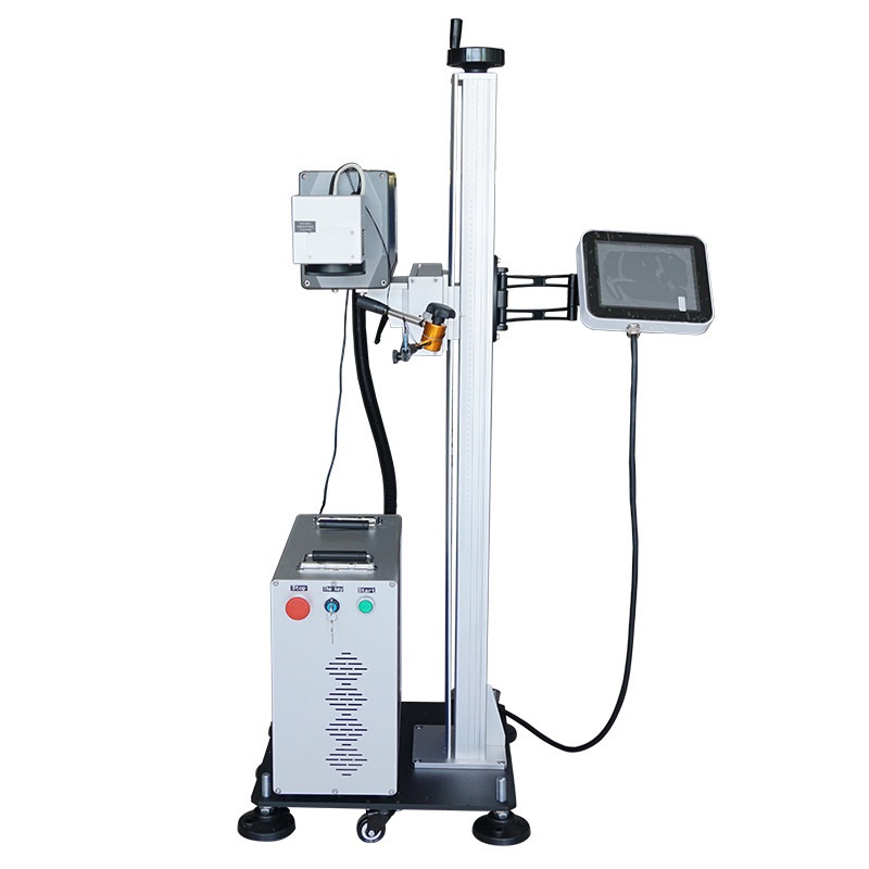Autofocus Online Flying 30W Co2 Galvo Laser Marking Machine With Conveyor for Jeans Id Card Cable Bird Ring Pen Wood Engraving