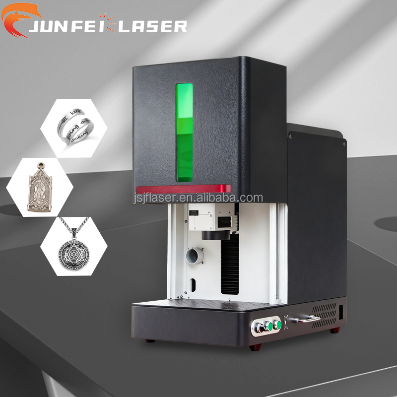 JUNFEI CE Fully Enclosed 1064nm Fiber Laser Marking Machine 20W/30W/50W/100W EZCAD Control Metal/Pcb Parts Industry AI/DWG/DST