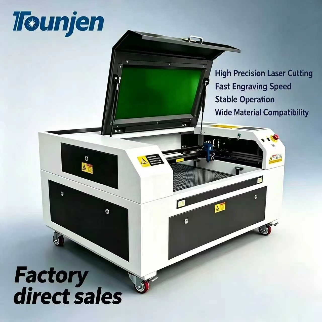 Tounjen 7050 High-Accuracy CO2 Laser Engraving Machine Water Cooling Ruida Control Acrylic Wood Paper Stone Plastic