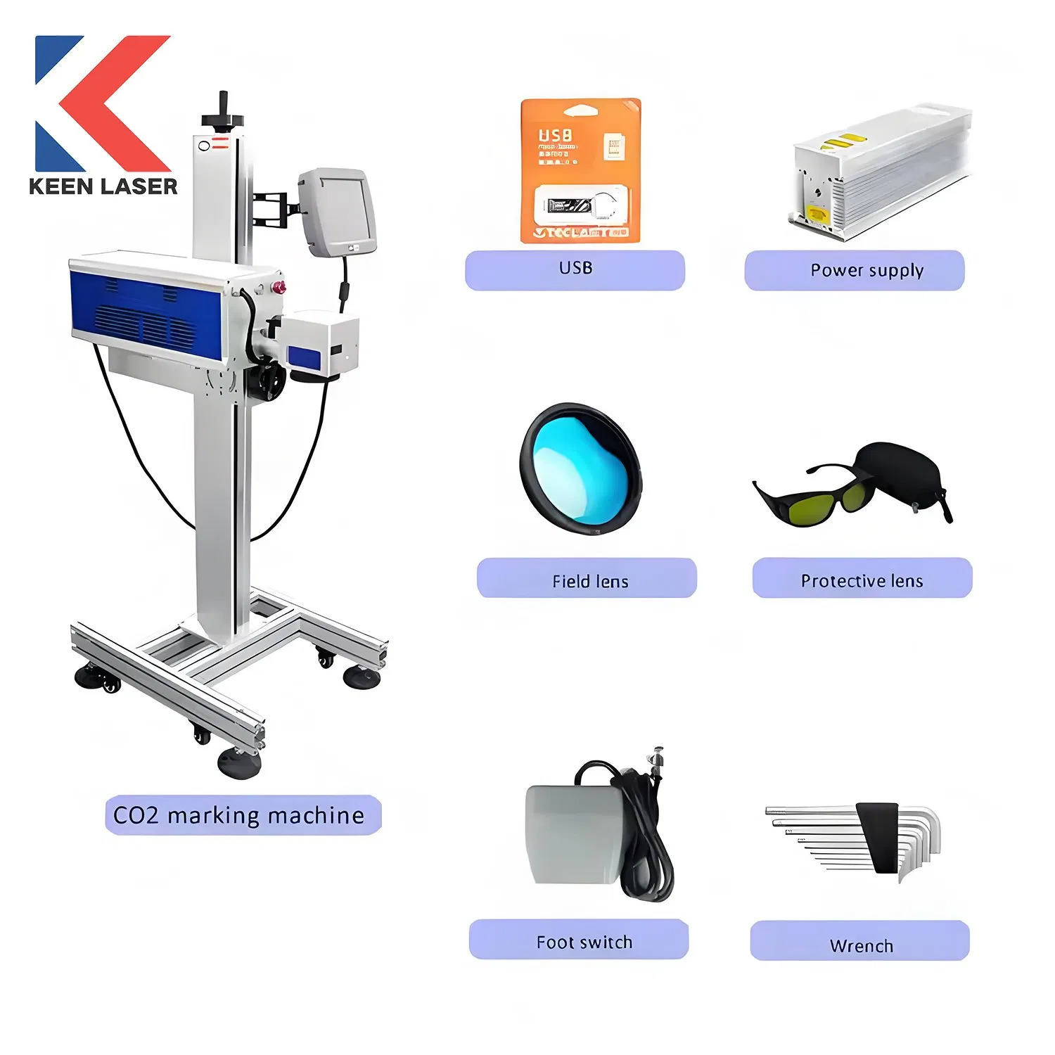 Industrial Fiber Laser Marker Flying CNC High-Speed Engraving Automatic CO2 Engraving Plastic Metal Pipe Logo Engraver PVC/PE/PP Materials Marking Machine