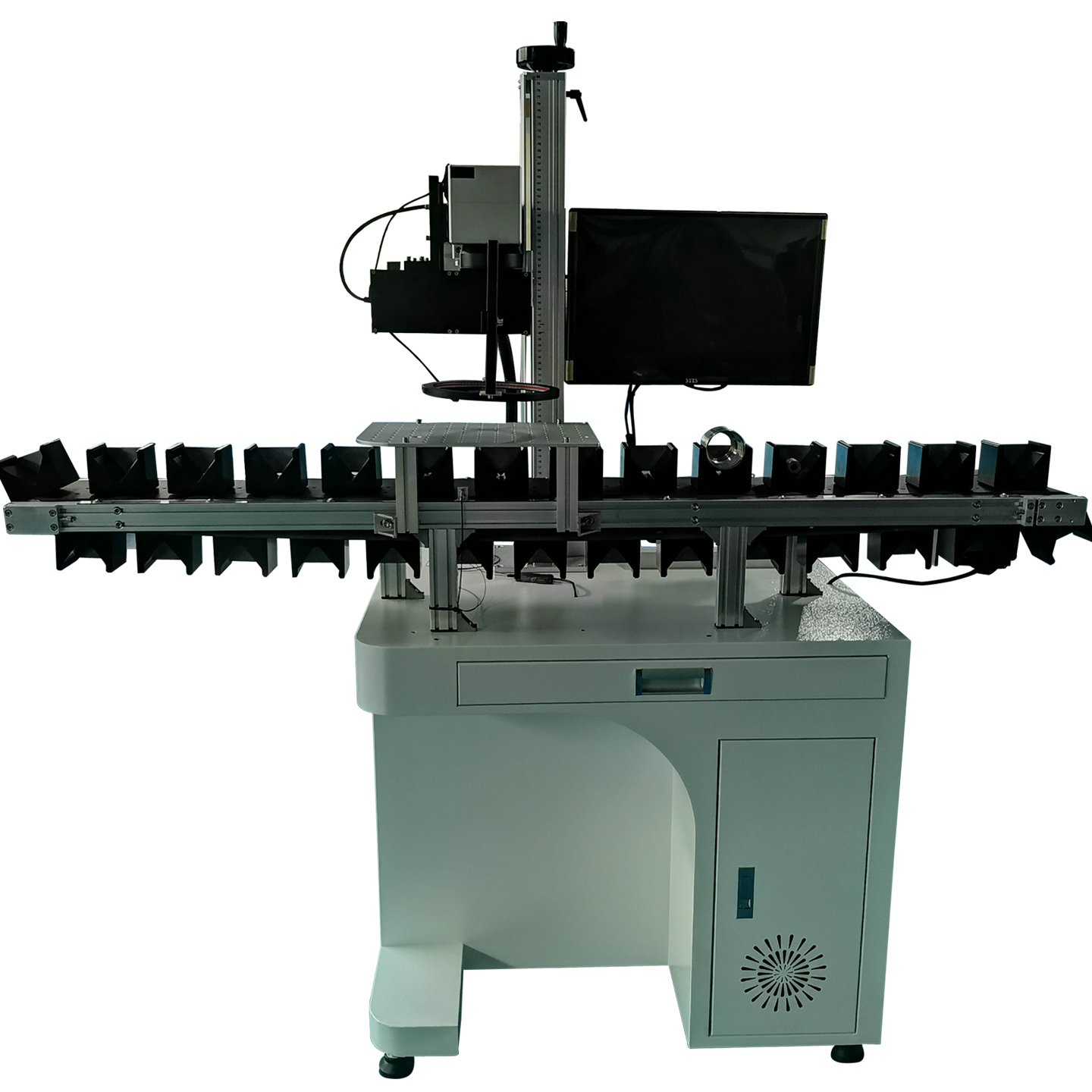Metal Cylindrical Conveyor Line Visual Positioning Fiber Laser Marking Machine, Pipe Marking Machine