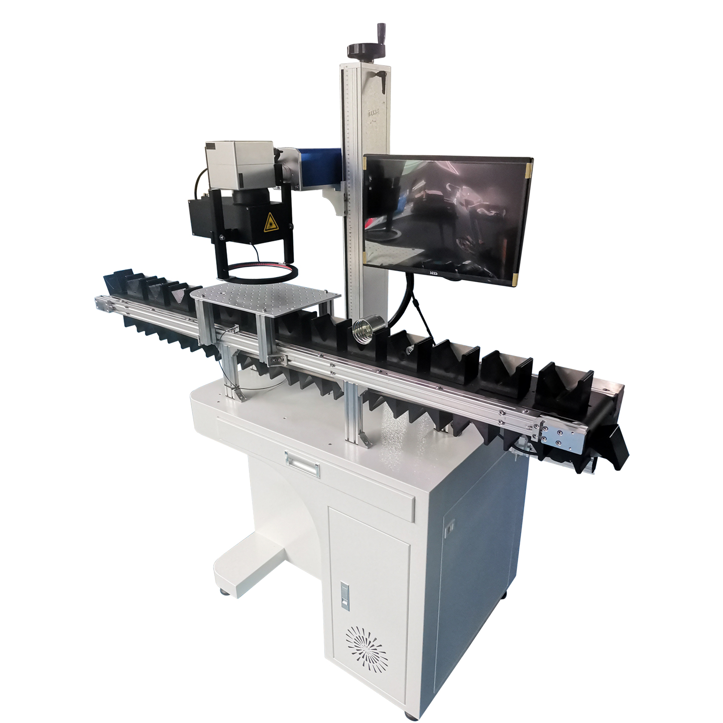 Metal Cylindrical Conveyor Line Visual Positioning Fiber Laser Marking Machine, Pipe Marking Machine