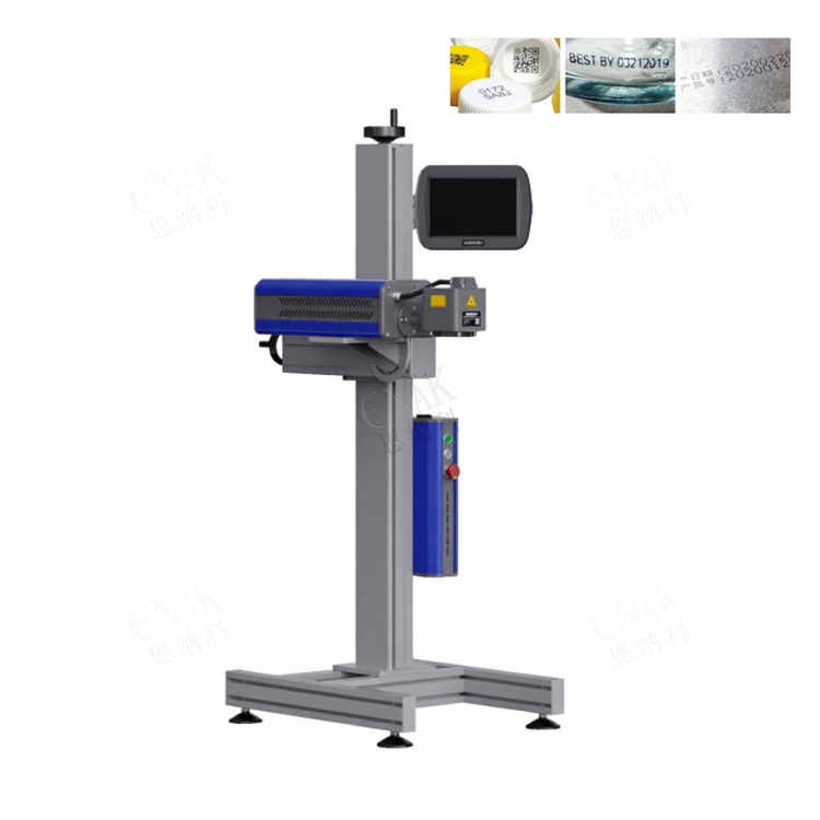 High Speed Stock Ready Industrial Carbon Dioxide CO2 Laser Marking Machine for Plastic Glass Metal Bottles Cans Bags Cosmetics Food Beverage Permanent Marking