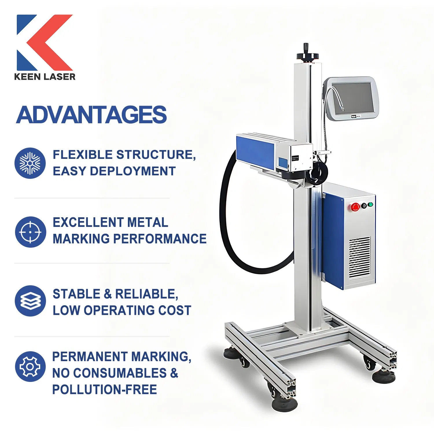 Industrial Marker Mini Air-Cooled Fiber Optic Flying Type High Speed Printer 30W Packaging Printing Electronics Plastic Bottle Laser Engraving Marking Machine