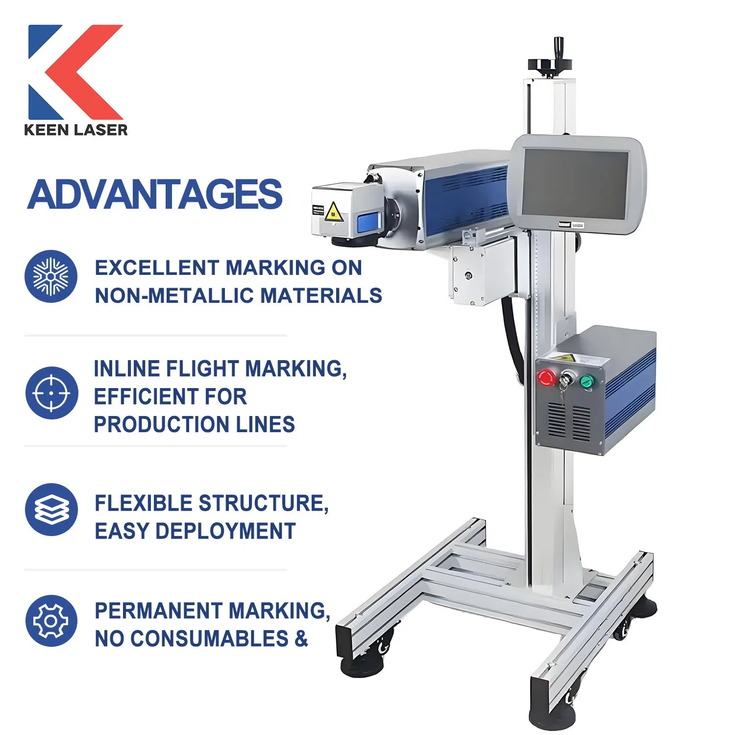 Industrial Fiber Laser Marker Flying CNC High-Speed Engraving Automatic CO2 Engraving Plastic Metal Pipe Logo Engraver PVC/PE/PP Materials Marking Machine