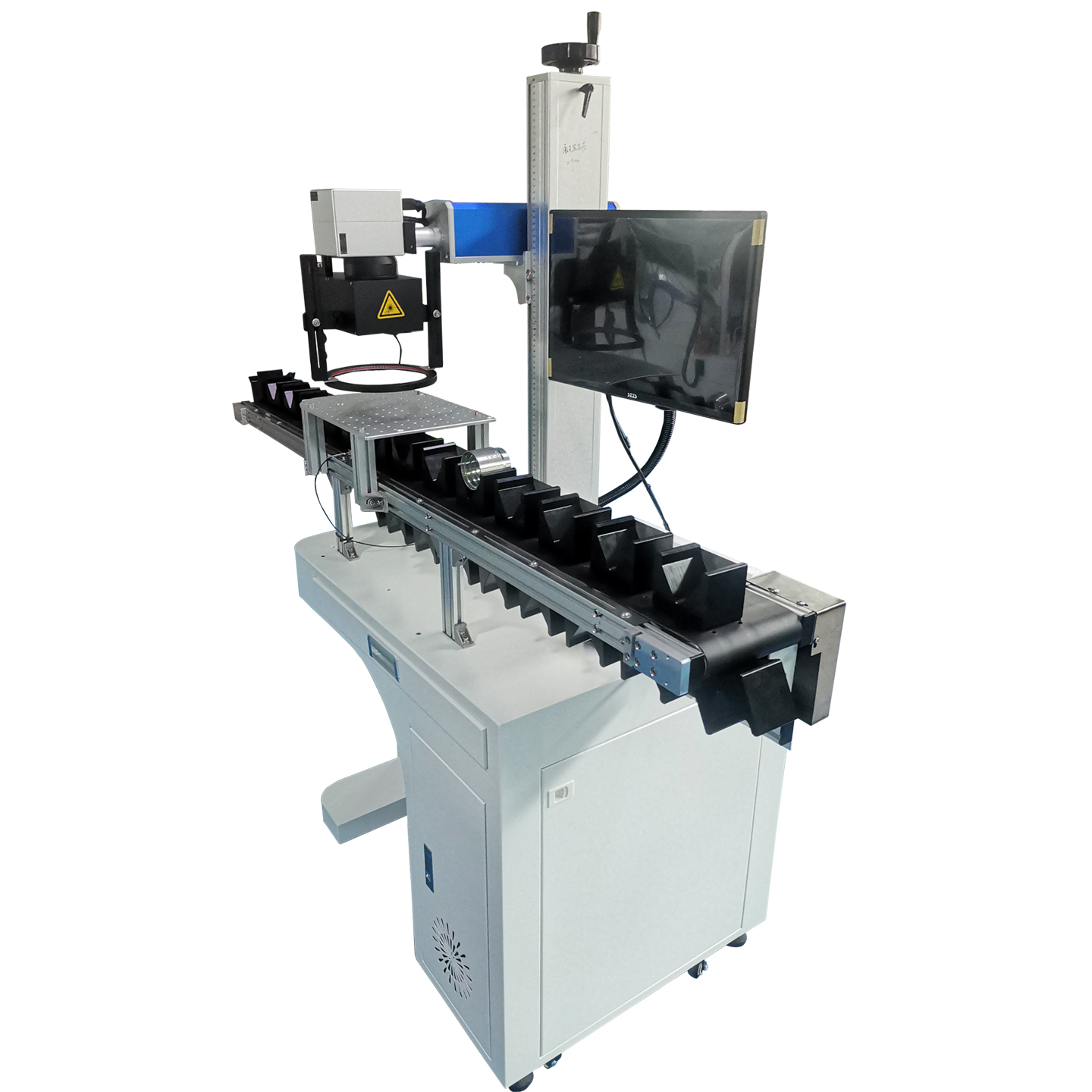 Metal Cylindrical Conveyor Line Visual Positioning Fiber Laser Marking Machine, Pipe Marking Machine