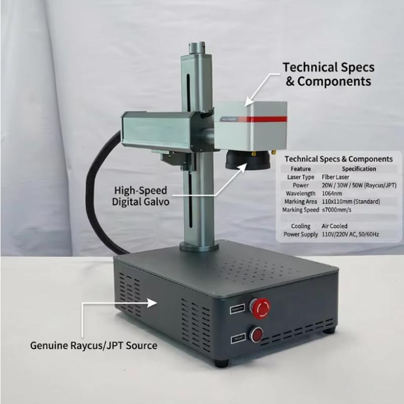 20W 30W All-in-One Fiber Laser Marker Marking Machine for Jewelry Ring Barcode QR Code Stainless Steel Aluminum Engraver